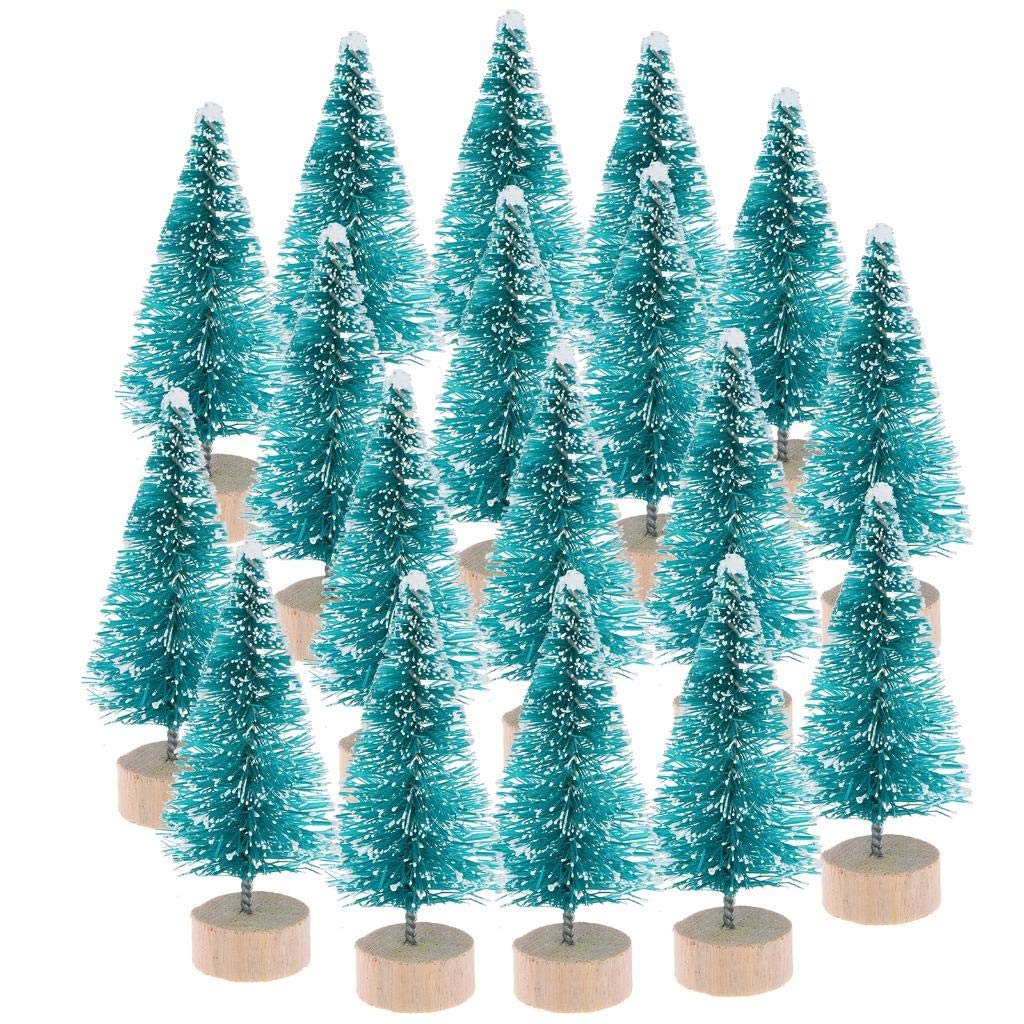 Peerless 12Pcs Mini Sisal Trees With Wood Base - Artificial Christmas Pine Bottle Brush Trees for Winter Snow Miniature Scenes, DIY Crafts, Xmas Holiday Home Desk Tabletop Decor