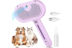 FOURSEAS Cat Steam Brush for Shedding, Dog Brush for Long & Short Haired Fur Grooming, Self Cleaning Spray Pet Hair Removal Comb with Water Tank(Purple)