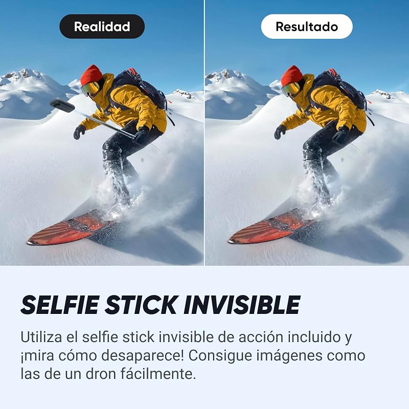 X4 Paquete de Snowboard - Cámara de acción Impermeable 8K 360, Vídeo 4K Gran Angular, Efecto Selfie Stick Invisible, Protectores de Lente Extraíbles, 135 Min Batería, Edición IA