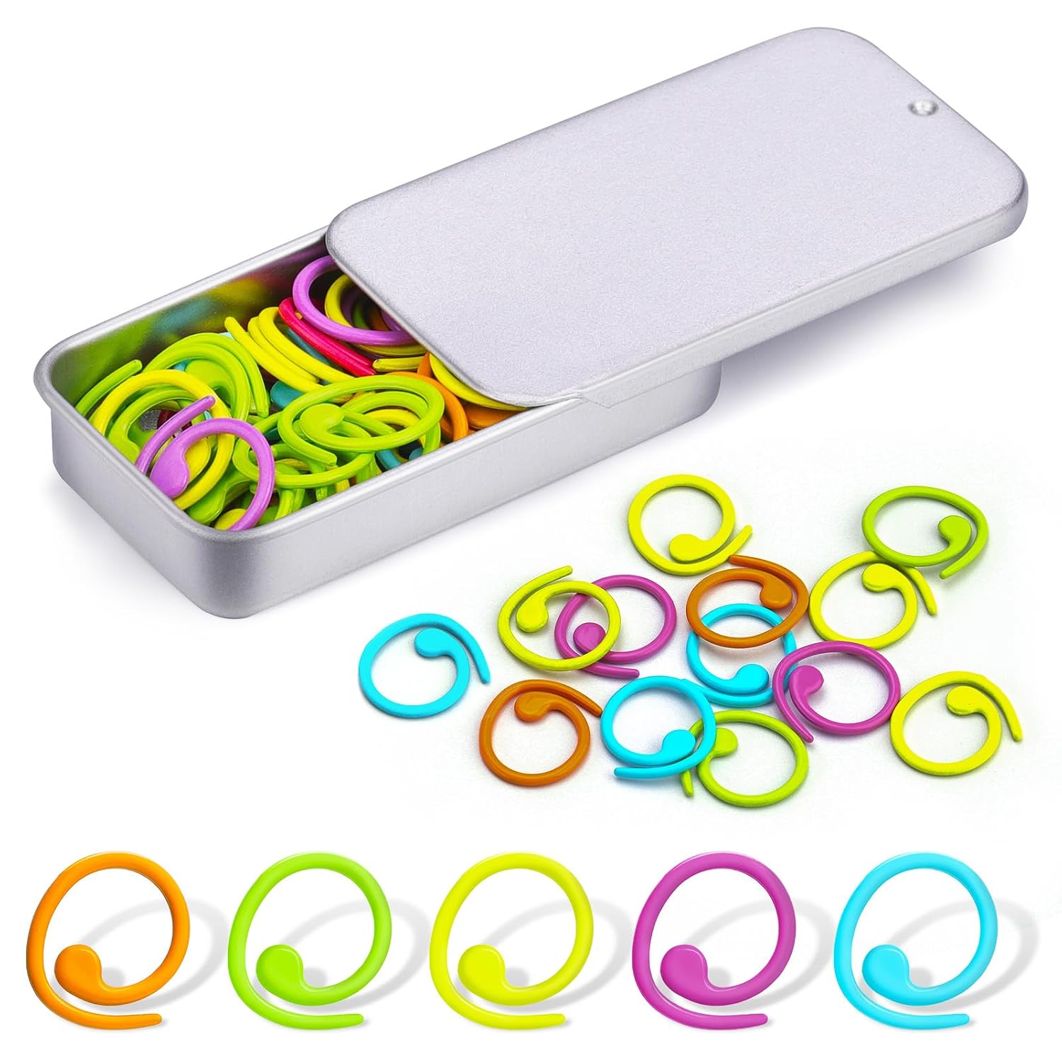 Jmuiiu Metal Stitch Markers, 50Pcs Spiral Metal Crochet Stitch Markers | Colorful Crochet Markers, Stitch Marker Ring for Kni