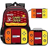 Aogebaby 3pcs Gaming Backpack Set for Teen Boys - 17 Inch Large Video Game Bookbag with Insulated Lunch Box & Sturdy Pencil Case, Fits Laptop/Textbooks, Ideal for Elementary & Middle School