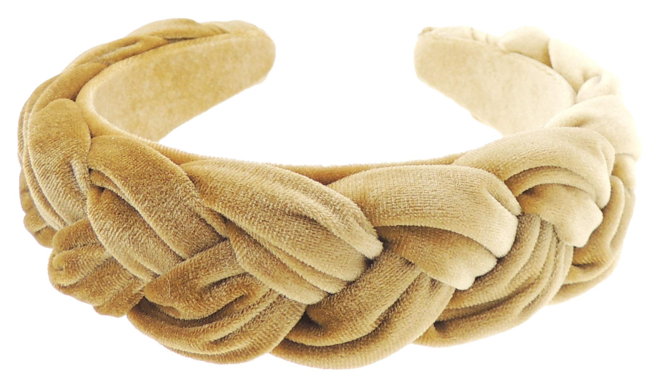 Womens Luxury Occasion Wedding Bridal Party Birthday Christmas Evening Luxury Wide Thick Plaited Braided Twist Turban Padded Velvet Velour Hair Hairband Accessories Headband Alice Band (Gold)