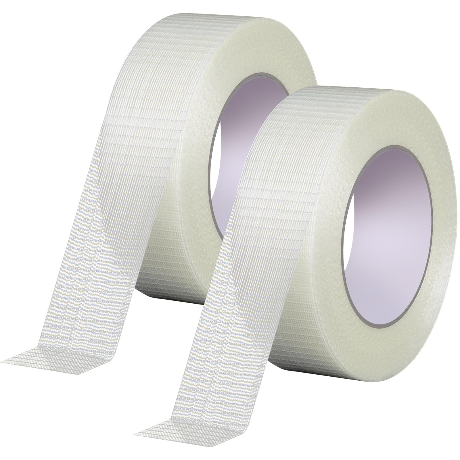 2Pack 1 Inch Wide Long Extra Strong Cross weave Reinforced Tape, Transparent Bi-Directional Filament Strapping Tape, Heavy Duty Anti Crack Water Proof Cricket Bat Tape Fiberglass Reinforced Tape