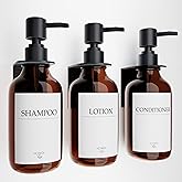 Shampoo Dispenser for Shower Wall, Shampoo and Conditioner Dispenser with 16 Waterproof Labels, No Drill Shower Soap Dispenser Bathroom, Shower Soap Dispenser Wall Mounted,17oz, 3 Pack, Amber