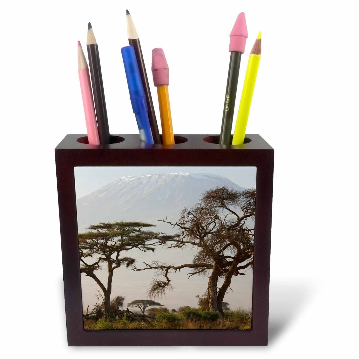 3dRose ph_224985_1 5-Inch "Acacia Tree/Mt Kilimanjaro/Ambos Eli NAT Park/Kenya" Tile Pen Holder