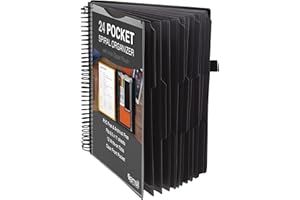Samsill Spiral Folder Organizer - 12 Dividers & 24 Pockets with Notepad Holder, Multi Pocket Color Cordinated Folder Binder with Customizable Tabs, Document Organizer (Grey)