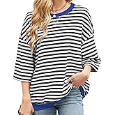 UEEYAC Womens Striped Oversized Sweatshirt Color Block Long Sleeve Crew Neck Sweatshirt Convertible Short Sleeve Pullover Y2K