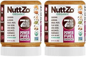 Organic Power Fuel Crunchy Nut Butter by NuttZo | 7 Nuts & Seeds Blend, Paleo, Non-GMO, Gluten-Free, Vegan, Kosher | 1g Sugar, 5g Protein | 12oz Jar (Pack of 2))