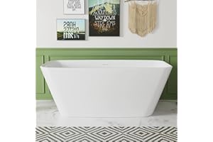 Mokleba 59" Lucite Acrylic Freestanding Bathtub, Rectangular Shape Contemporary Soaking Tub with Toe-tap Chrome Drain, Slotted Overflow, cUPC Certified, Glossy White