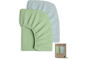 VYPERX Muslin Pack n Play Sheets| 24"x 38", 100% Cotton Mini Crib Fitted Cover Sheets, Fit for Graco Pack n Play and Other 27" x 39" Playard Mattress, Neutral Color for Baby Boy & Girl, 2 Pack Sage