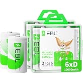 EBL D Battery D Size Rechargeable Batteries 10,000mAh Ni-MH, Pack of 6 - ProCyco Technology