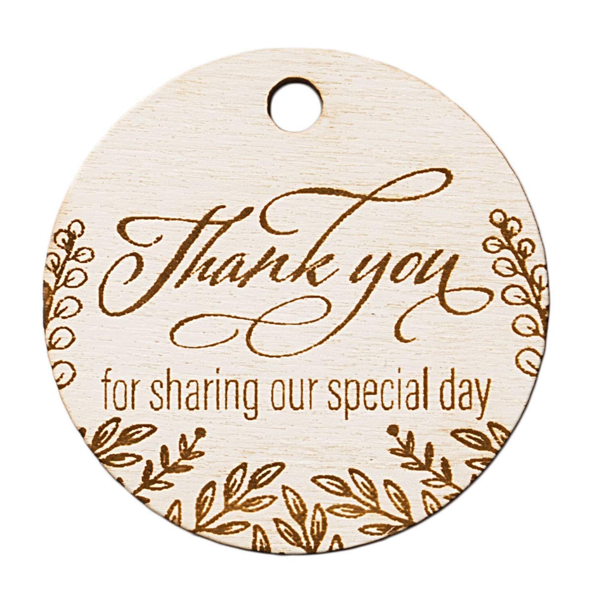 Summer-Ray 50pcs Laser Engraved Wooden Mini Wedding Favour Gift Tags Thank You for Sharing Our Special Day (White)
