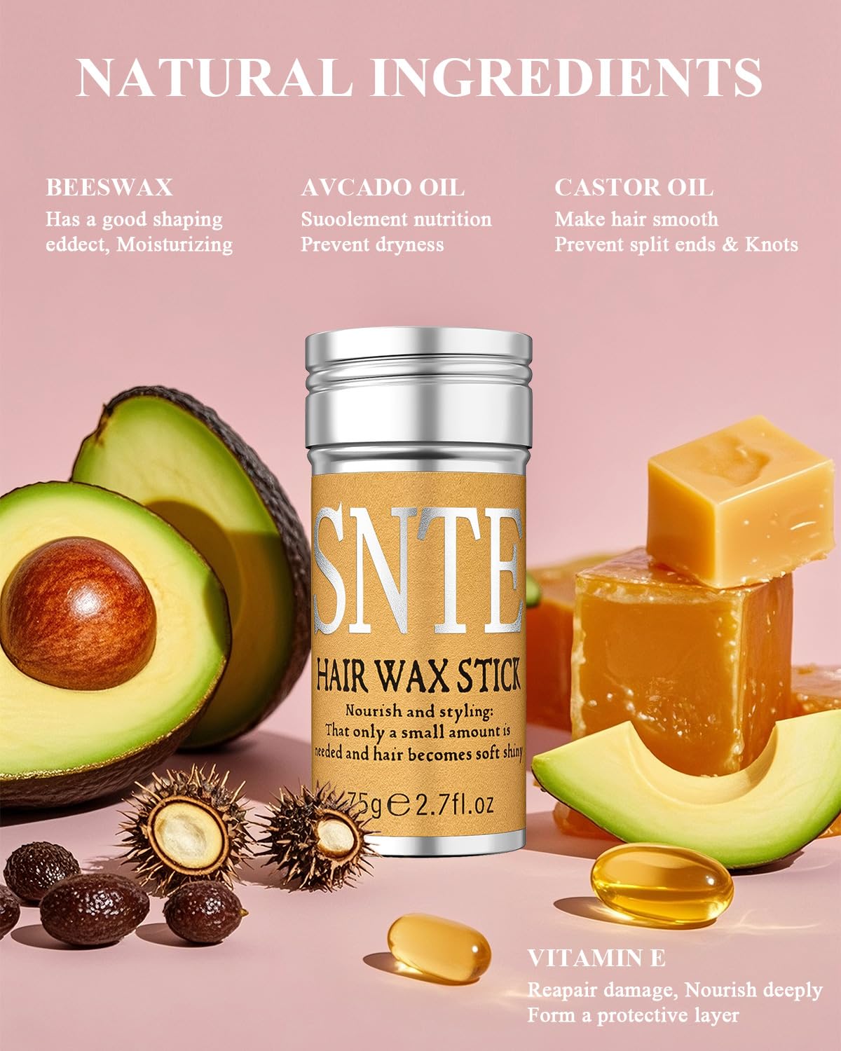 Hair Wax Stick Slick Back Hair Brush Set – Flyaway Control for Women, Kids & Men, Smooth Frizz, Defined Edges, Creates Sleek Ponytails & Buns – Styling Accessories & Stocking Stuffers for Teen Girls