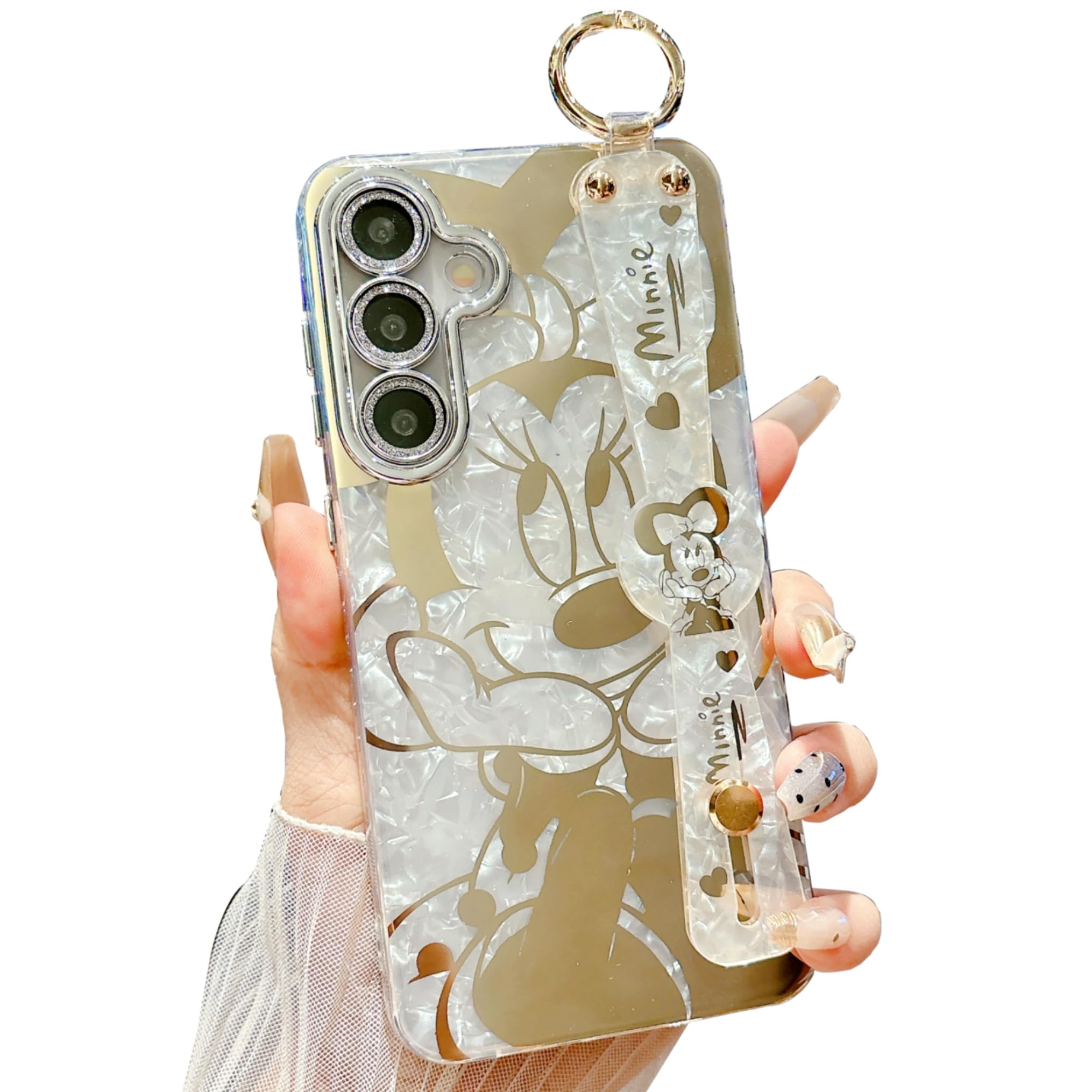 PHOQOYO for Galaxy S25 FE Case Wrist Band Kickstand Cover Ultra Slim IMD Animal Pattern Shockproof Protection Holder Cover for Samsung Galaxy S25 FE 5G (Cartoon Characters)