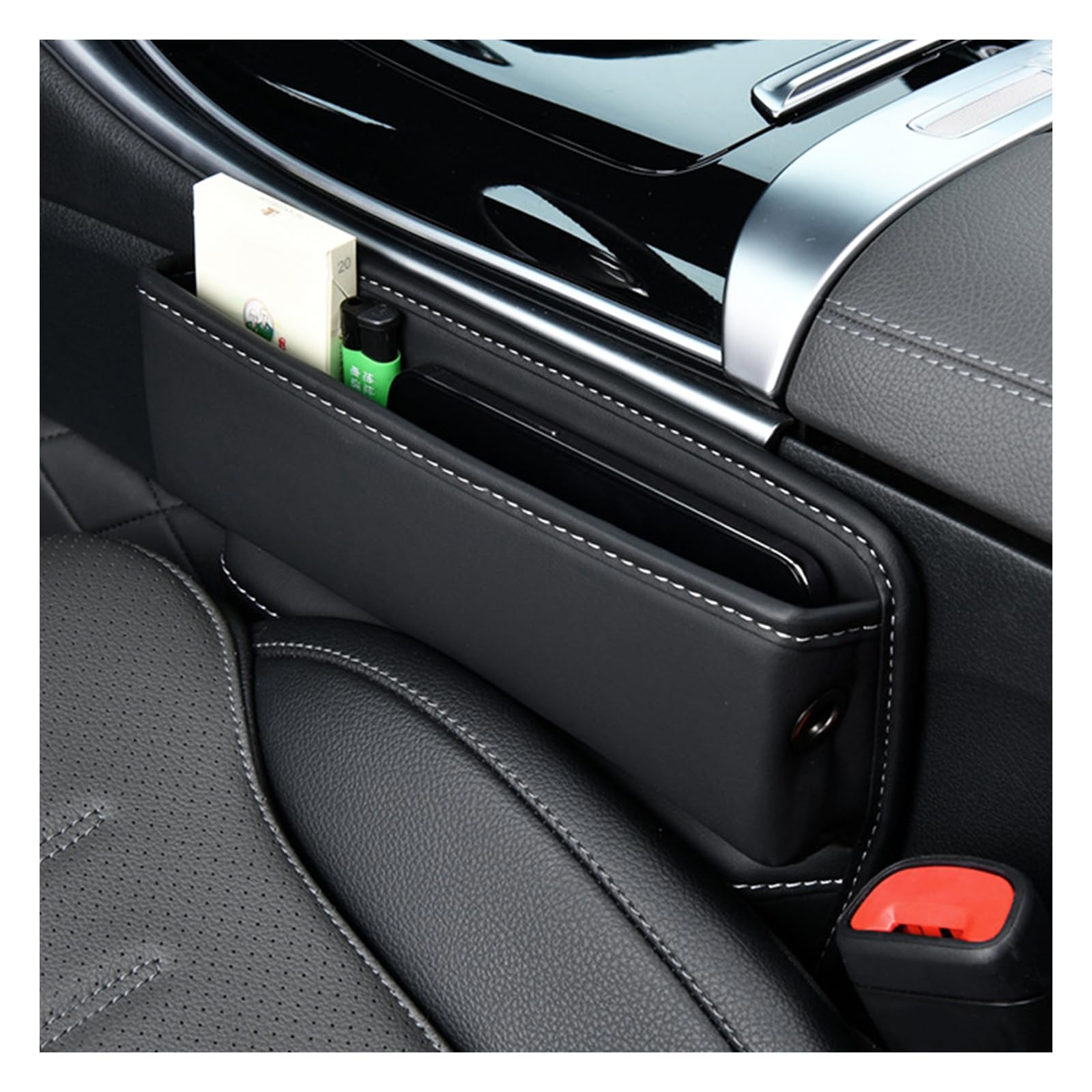 Photo 1 of Ziciner Car Seat Gap Organizer, Premium Leather Auto Seat Storage Box, Vehicle Adjustable Front Seat Gap Filler, Car Seat Side Pocket Organizer for Phones, Glasses, Keys, Money, Cards (Black)