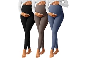 Sweetyweee 3 Pack Women's Maternity Pants Ribbed Cotton Over The Belly Tight Lounge Pregnant Pants for Casual Pajama Home