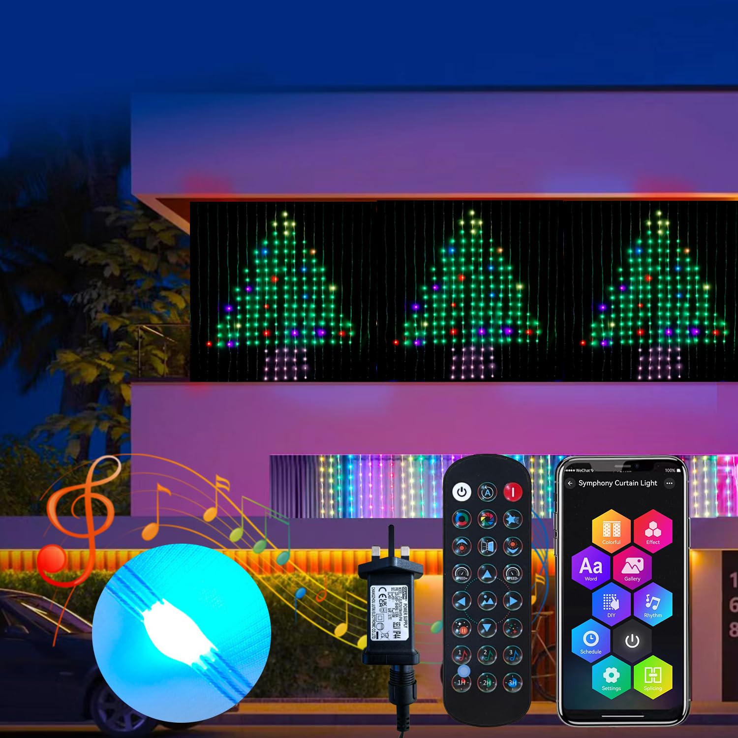 QINER Smart Curtain Lights, 2Mx2M Fairy Light 400 LEDs, RGBIC Multicolour 1600 Colors Adjustable, Dynamic DIY, IP65 Waterproof, String Light for Bedroom, Indoor, Outdoor, Party Bar