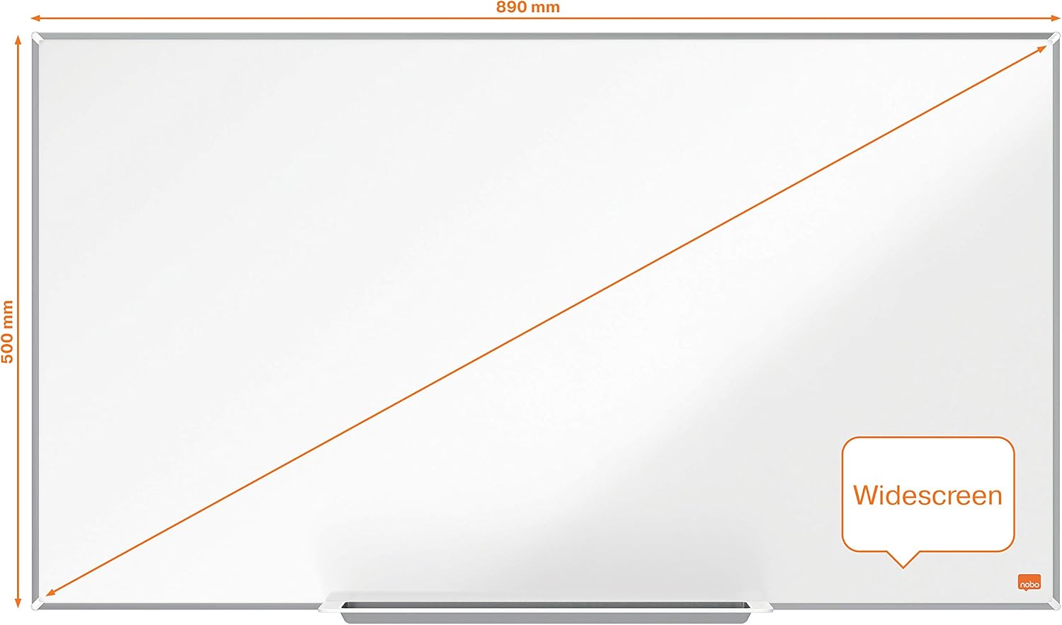 Nobo Widescreen Enamel Magnetic Whiteboard With Pen Tray, 890 x 500mm, Slim Trim Frame, InvisaMount Mounting System - Image 4