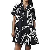 Dsewpaur Women Short Sleeve Swing Tunic Mini Dress Oversized Button Down Shirt Dress Summer Casual Flowy A Line Dress