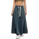 chouyatou Women's Casual Paperbag Elastic High Waist A Line Long Maxi Flare Denim Skirt
