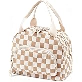 OYLOLA Lunch Bag Women Lunch Box for Women Adult Cute Insulated Lunch Bag Small Cooler Lunch Tote Bags for Work Picnic School (Beige-Brown Plaid)