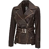 fjackets Women Leather Jacket - Real Lambskin Belted Style Leather Jackets Womens Stylish Asymmetrical Women's Leather Jacket