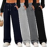 Velvelhall 4 Pack Women's Wide Leg Sweatpants Drawstring Lounge Joggers for Women Straight Pants Elastic Waist with Pockets