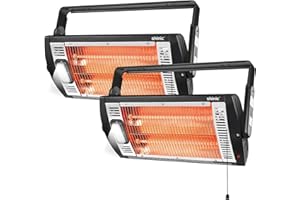 Shinic 2 Packs Electric Garage Heaters, 1500W/750W Ceiling Mounted Heater Radiant Heaters with Halogen Light, 90 Degree Rotation, 5 Mode Settings, Space Heater for Garage, Shop, Large Room and Patio