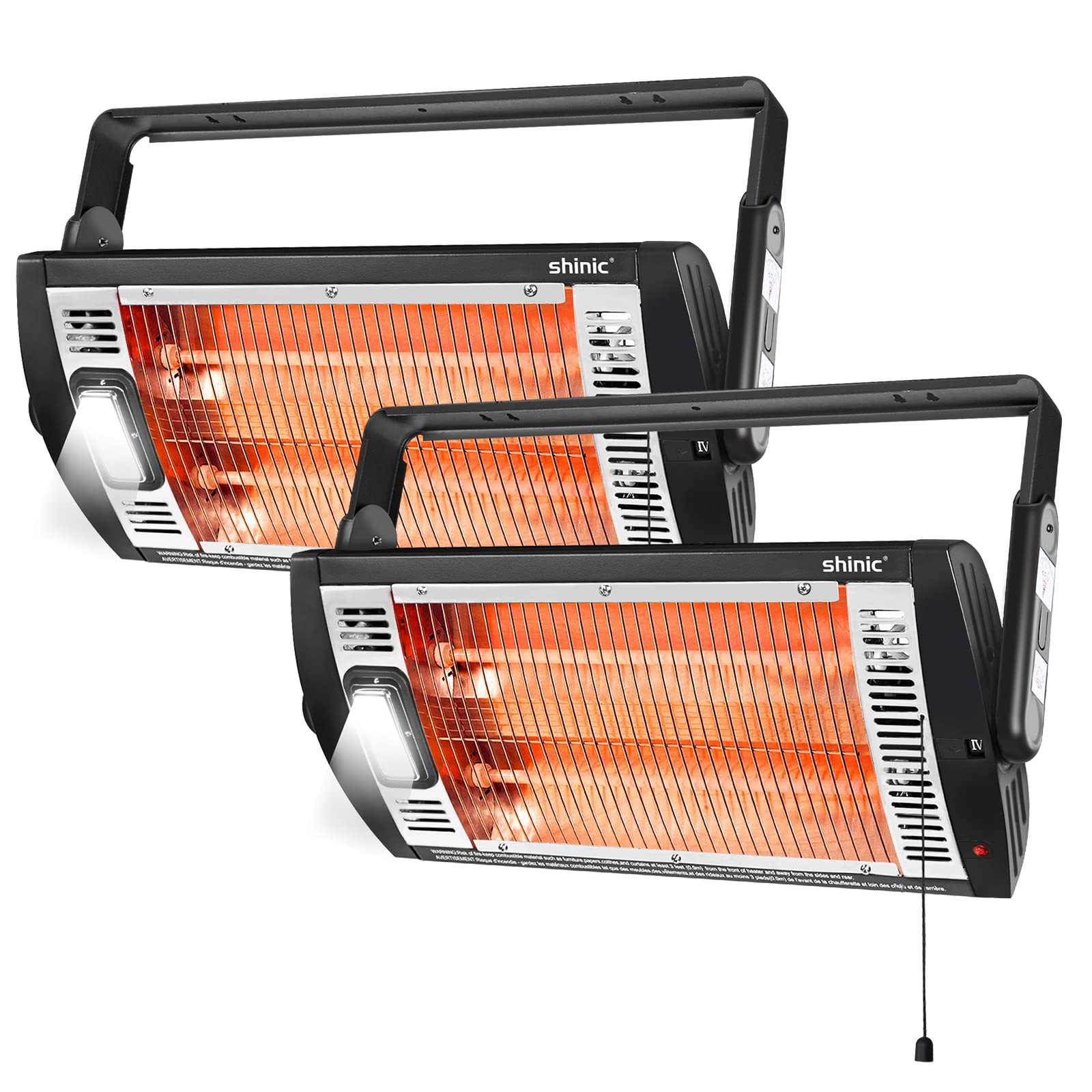 Photo 1 of Shinic 2 Packs Electric Garage Heaters, 1500W/750W Ceiling Mounted Heater Radiant Heaters with Halogen Light, 90 Degree Rotation, 5 Mode Settings, Space Heater for Garage, Shop, Large Room and Patio