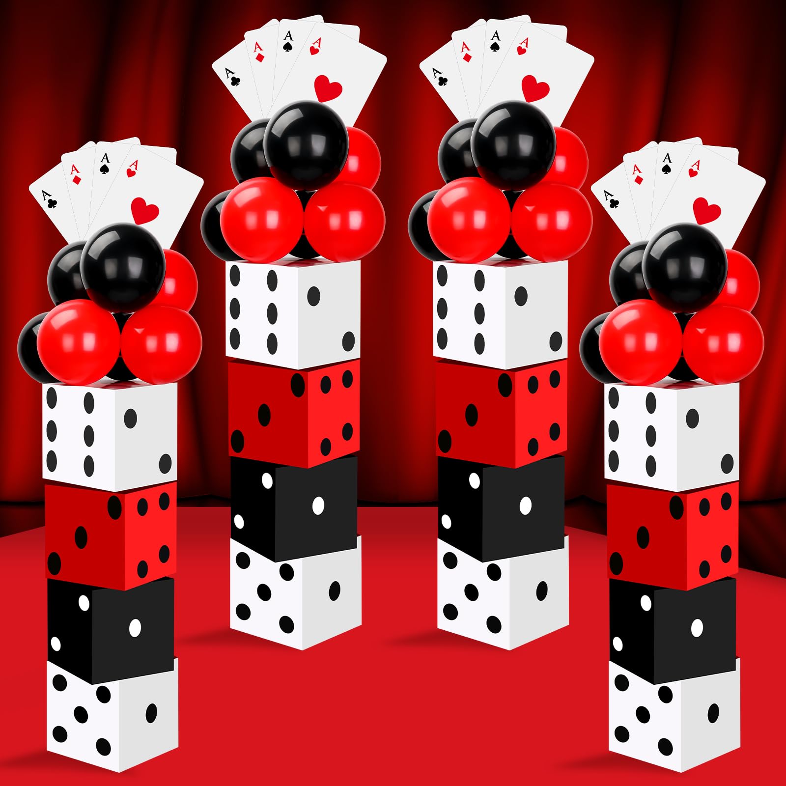 Photo 1 of Hollowfly 68 Pcs Casino Party Boxes Balloon Poker Cards Decoration-16 Pcs 11 in Casino Dice Favor Boxes 16 Jumbo Playing Cards 36 Balloons for Game Night Birthday Grad Prom Party Supplies(Multicolor)