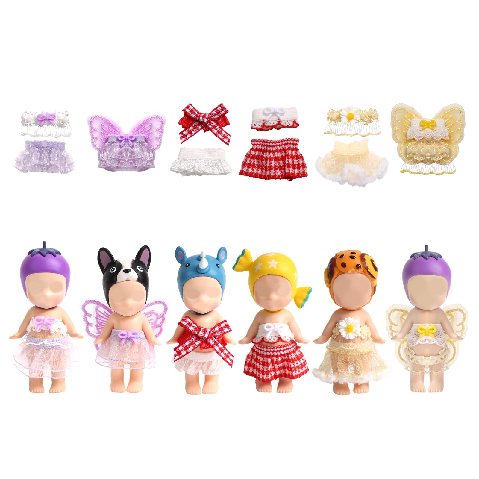 6 Sets Doll Outfits for 3 Inch Doll Pack, Mini Toys Clothes Pack with Tops & Skirts Clothing Mini Figure Costume Dress Up Accessories for Collector Display and Decoration (Purple, Red, Yellow)