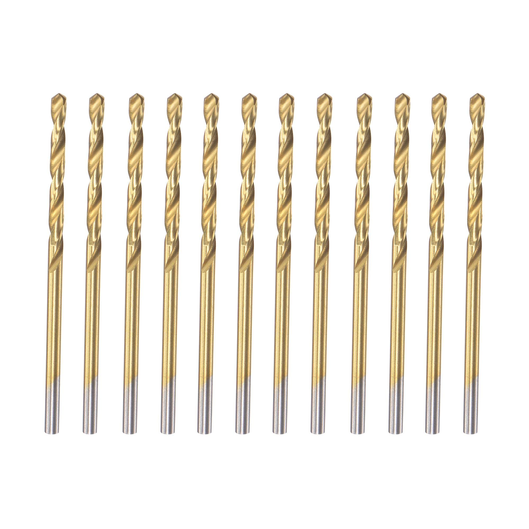 sourcing map High Speed Steel Straight Shank Twist Drill Bit Fully Ground Titanium Coated 2.4mm Drill Diameter 57mm Total Length 25mm Drill Bit Length 12 Pcs