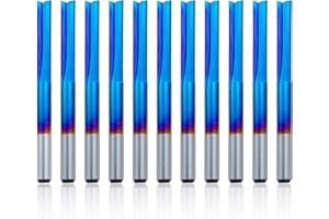 10pcs 1/8" 2-Flute Straight CNC Router Bits End Mill, 1/8” Shank Nano Blue Coating Milling Cutter for Engraving Machine Wood 