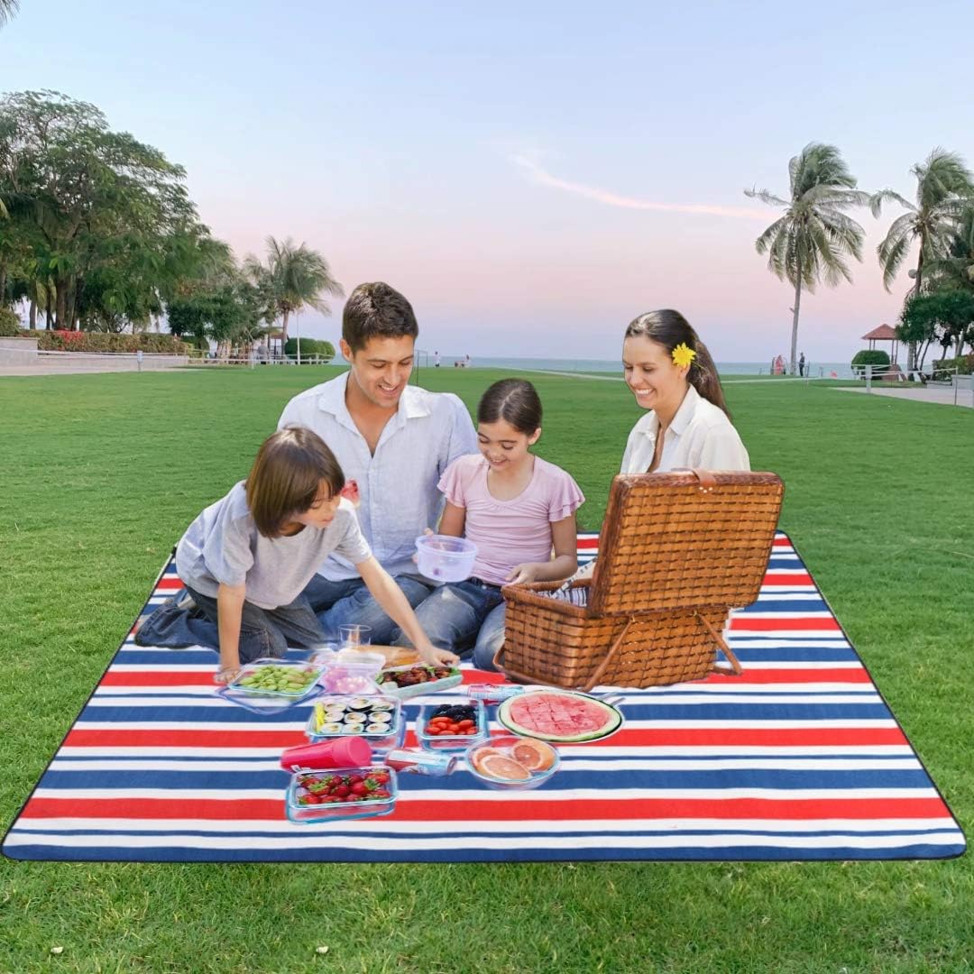 BBBUNNY Picnic Blankets Portable Beach Blanket Waterproof Outdoor Blanket Machine Washable Beach Mat Oversized Picnic Mat Great for The Beach（Red, white and blue stripes） : Garden & Outdoor