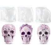 Wenqik 3 Pcs Halloween Skull Candle Molds Large 3D Rose Flower Skull Molds | 3D Skulls Silicone Resin Mold for Epoxy Resin, Candle Wax, Soap, Clay Ideal Halloween Spooky Home DIY Craft Decoration Gift