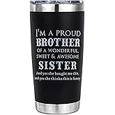 OHSunFLower2 Brother Gifts from Brothers, Sister- Birthday Gifts for Brothers Christmas Valentines Day - I'm A Proud Brother 20 Oz Tumbler Presents for Bro
