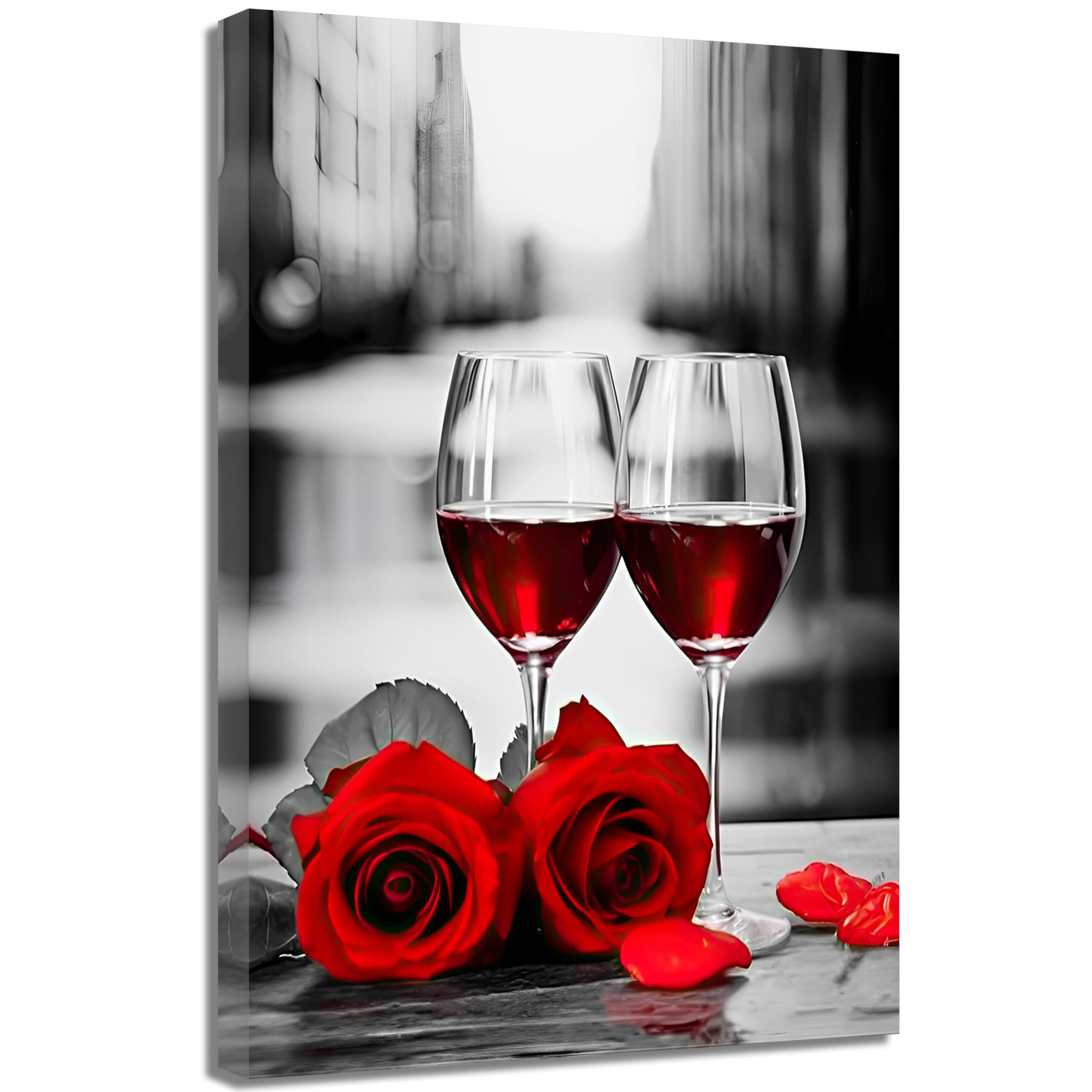 Photo 1 of ** BLUE QIXIANG Red Wine Canvas Wall Art for Kitchen Decor Black and Red Rose Flower Painting Prints for Dining Room Restaurant Bar Tavern Decor (Rose Wine,16.00" x 24.00")