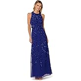 Adrianna Papell Women's Blouson Bead Long Dress, Dark Blue Violet, 12