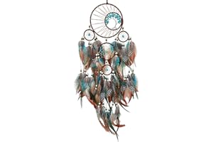 FeelfunFeather Aqua Blue Dream Catchers Handmade Tree of Life Wall Decor Home Ornament with Healing Crystal Stone for Adult Boys Bedroom Birthday Party Blessing Gift