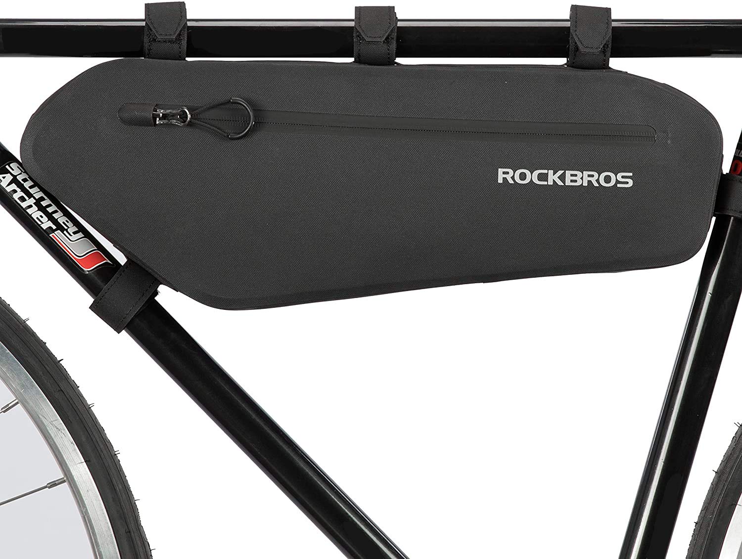 ROCKBROS Bike Frame Bag Waterproof Bicycle Triangle Frame Pack Reflective Top Tube Pouch Large Capacity Bicycle Accessories for MTB Road Bike Black 4L