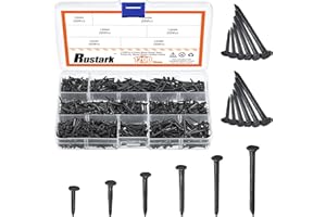 Rustark 1200Pcs 6 Sizes Black Metal Nails Tacks Assortment Kit 10mm 13mm 16mm 19mm 22mm 25mm Long Shoe Nail Studs Shoe Tacks 