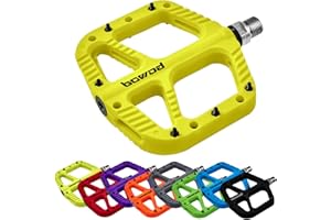 BOWOD MTB Pedals Flat Mountain Bike Pedals Adult, Light and Wide Nylon Composite Bicycle Platform Pedal w Grippy Pins, 9/16" Cr-Mo Spindle 2 Bearings, Clipless Pedals for BMX Gravel Road E.Bike 9/16"