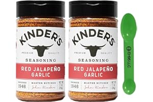 EH95 LLC (Pack of 2) Kinders Premium Quality Red Jalapeno Garlic Seasoning 7.7 oz - 2 in 1 Measuring Spoon Included