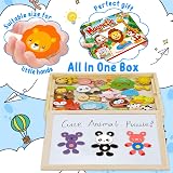 COOLJOY Wooden Magnetic Puzzle Board 100+ Pieces Pets Educational Drawings view 2