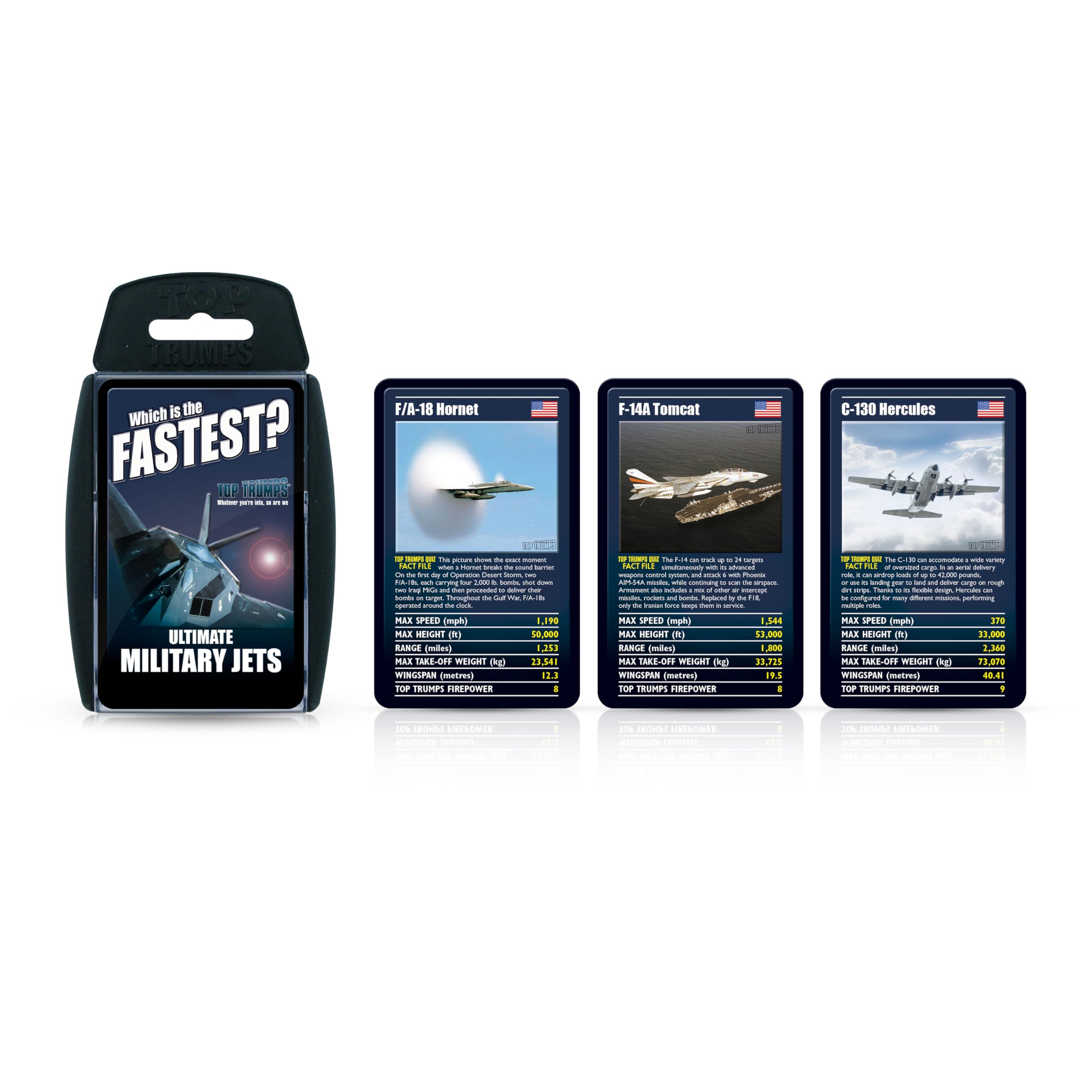 Top Trumps Ultimate Military Jets Classics Card Game, learn facts about the Dassault Rafale and the E-3 Sentry in this educational packed game, 2 plus players makes a great gift for ages 6 plus