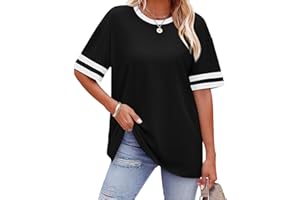 isermeo Womens Oversized T Shirts Loose Fit Short Sleeve Tees Crew Neck Color Block Summer Tops 2026 Trendy S-XXL
