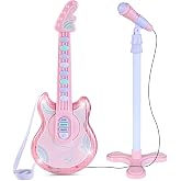 Best Choice Products 19in Kids Toy Guitar, Pretend Play Musical Instrument Toy for Toddlers w/Mic, Stand, 8 Demo Songs, Lights &amp; Sounds - Soft Pink