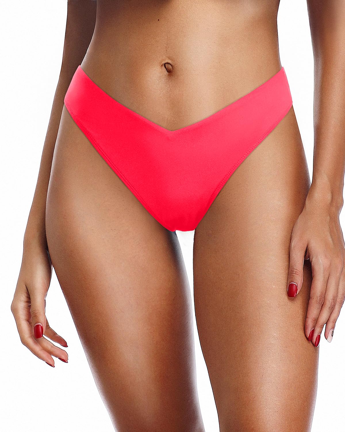 Photo 1 of Zmart Women Cheeky Bikini Bottoms V Cut Swim Bottom High Cut Swimsuit Low Waist Low Rise Bathing Suit Hot Red M