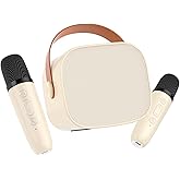 Mini Karaoke Machine for Kids Gifts for Girls Boys with 2 Wireless Microphones,4 Magic Voices,Portable Design for Indoor Outdoor Party Singing Fun,Birthday Christmas Toys for Children 3-12 Beige