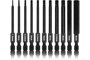NEIKO 01148A Hex Allen Power Bit Set, 11-Piece Metric Sizes 1.5mm to 8mm | Magnetic Head Bits 3 Quick Release Shanks Premium S2 Steel Compatible with Drills and Impact Drivers